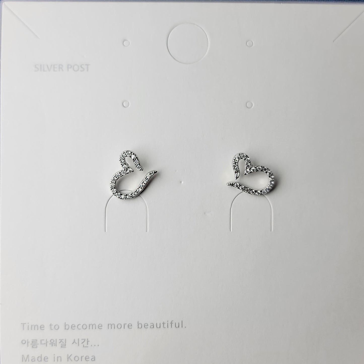 Dainty Rhinestone Heart Studs – Silver Crystal Love Earrings