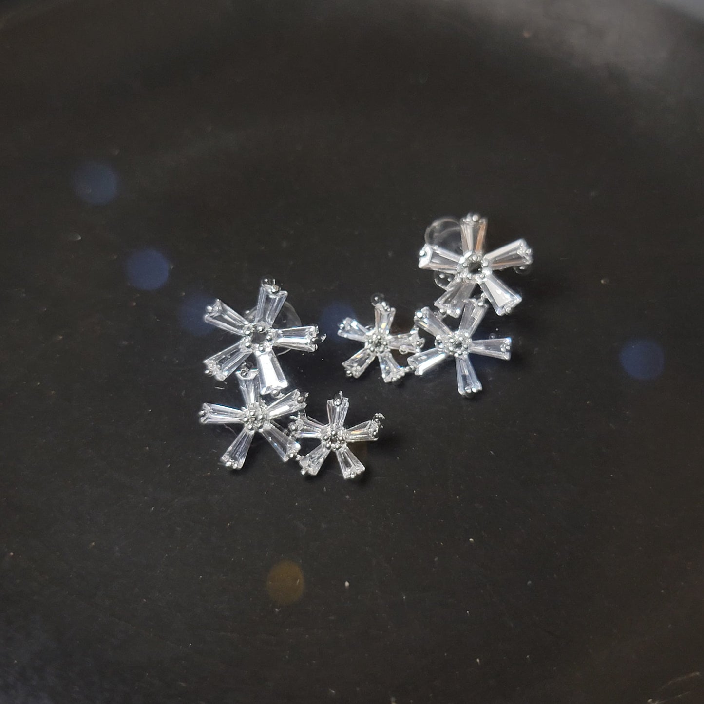 Triple Crystal Bloom Earrings – Bold Yet Elegant Statement Studs close up 2