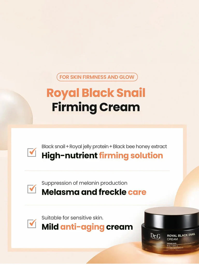 DR.G Royal Black Snail Firming Cream – anti-aging cream with black snail, royal jelly, and honey extract for melasma, freckles, and skin firmness