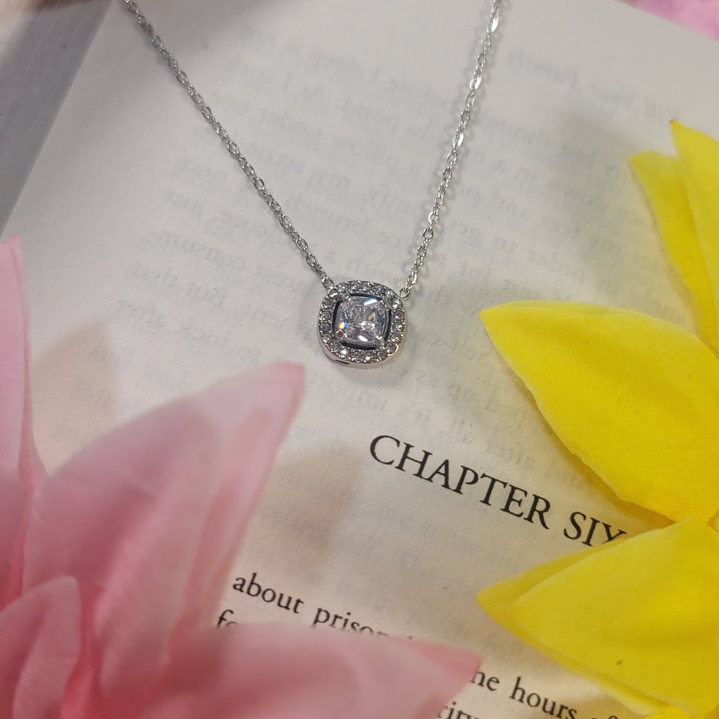 Elegant Square Cubic Zirconia Halo Necklace