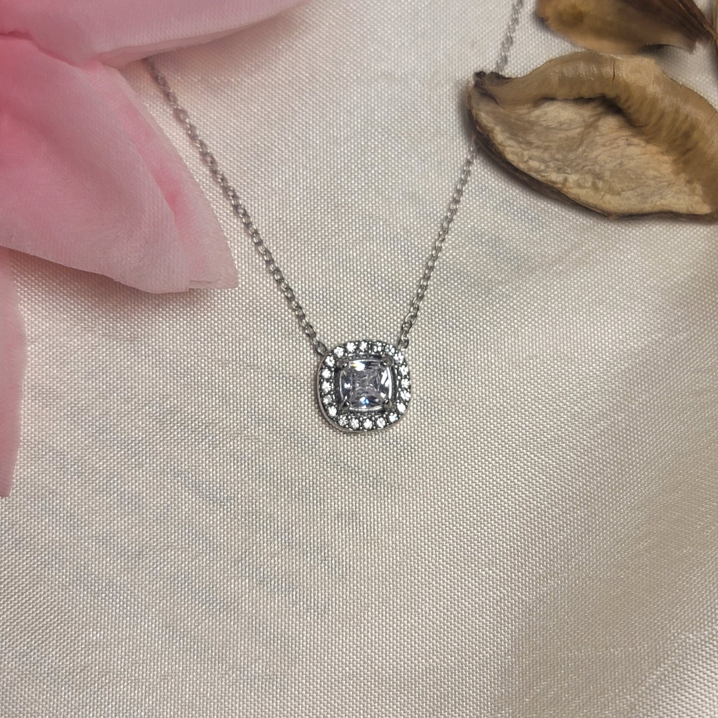 Elegant Square Cubic Zirconia Halo Necklace