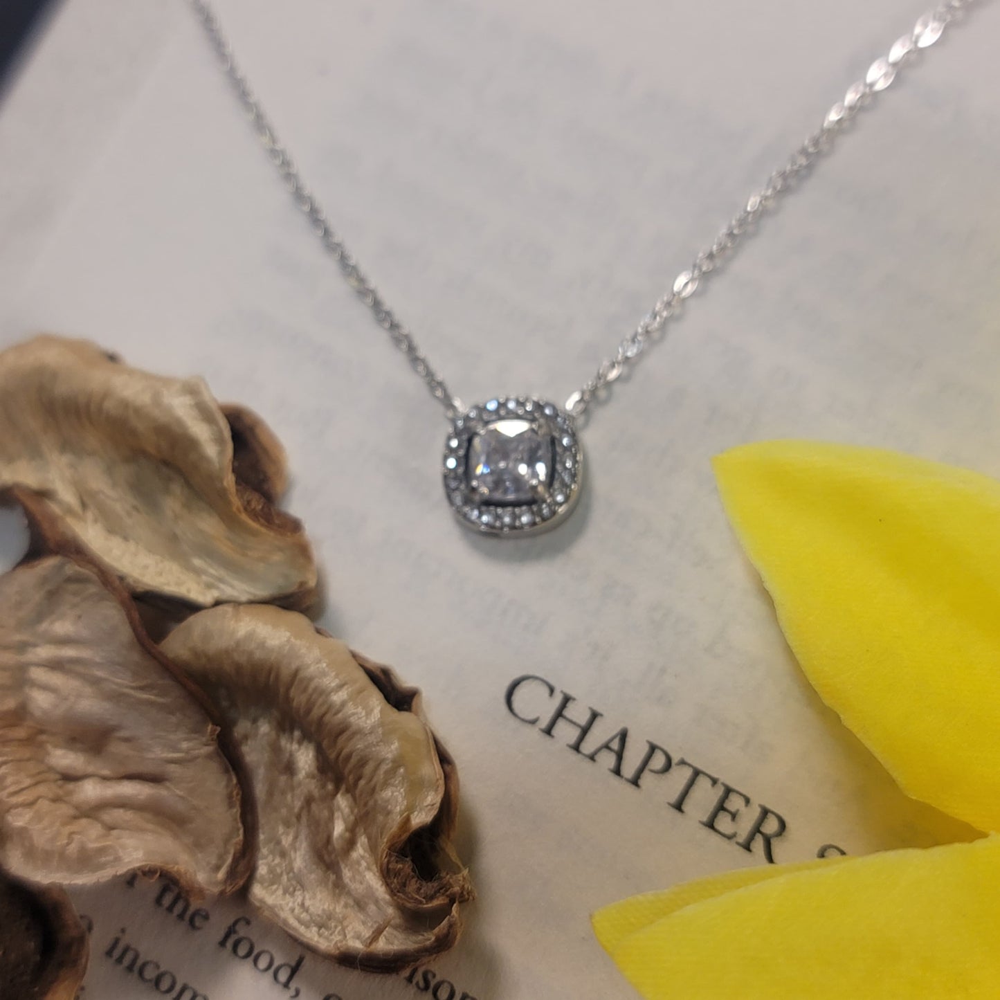 Elegant Square Cubic Zirconia Halo Necklace