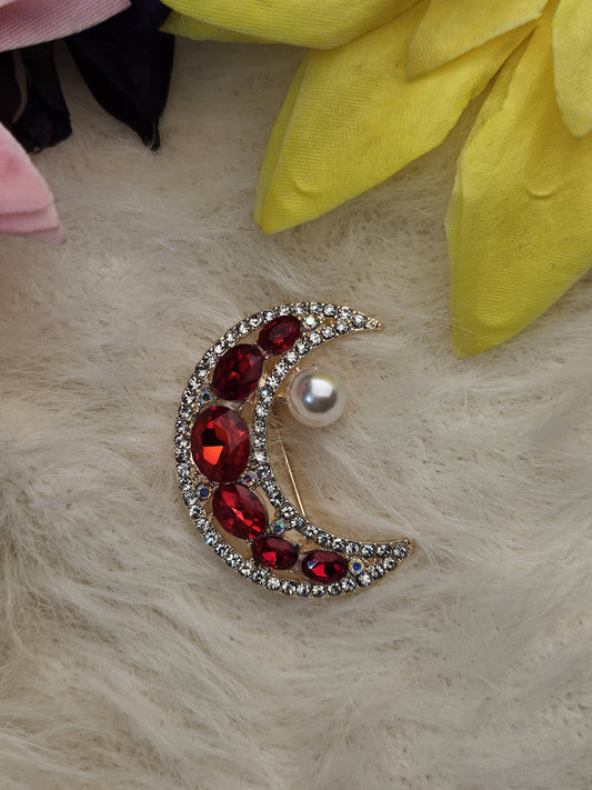 Ruby Red Moon Brooch