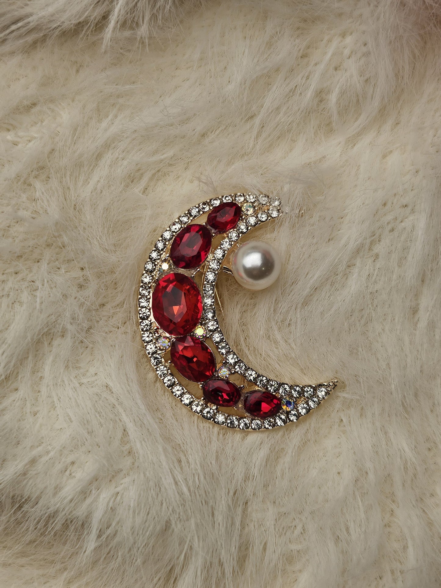 Ruby Red Moon Brooch