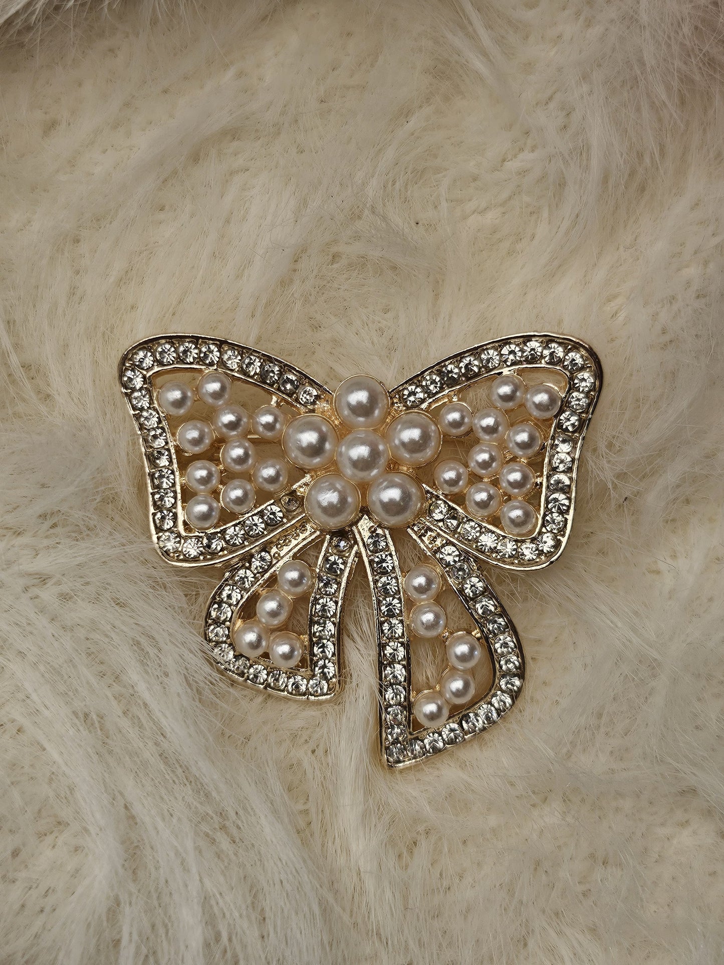 Pearl and Crystal Bow Brooch