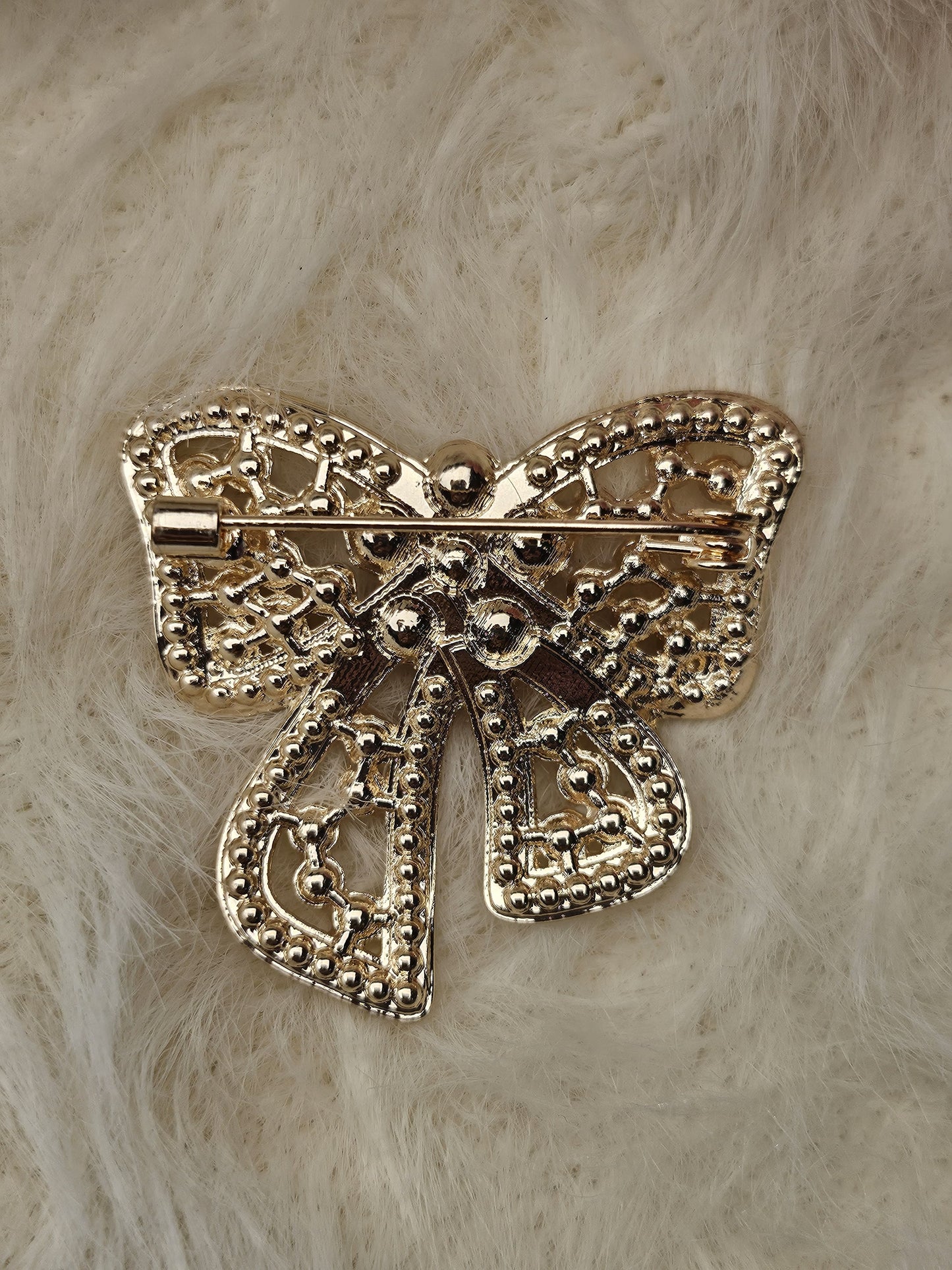 Pearl and Crystal Bow Brooch