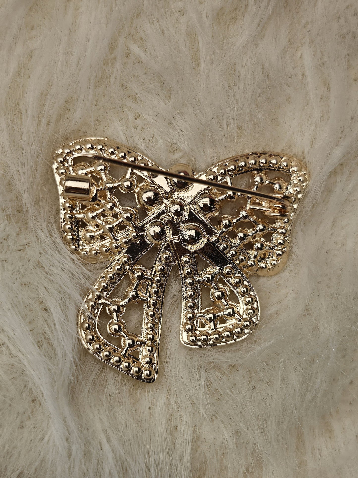 Pearl and Crystal Bow Brooch