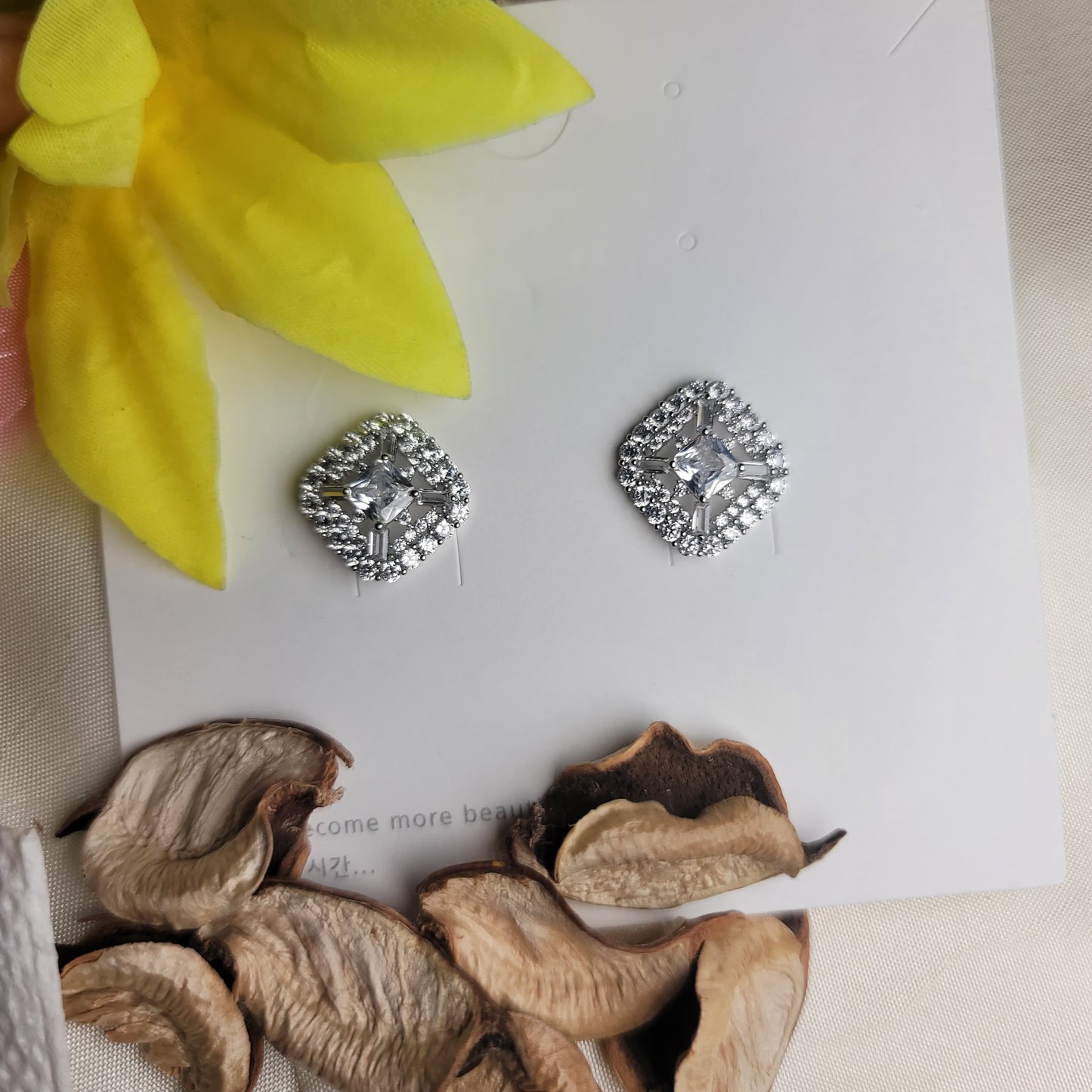 Square Halo Stud Earrings - Silver