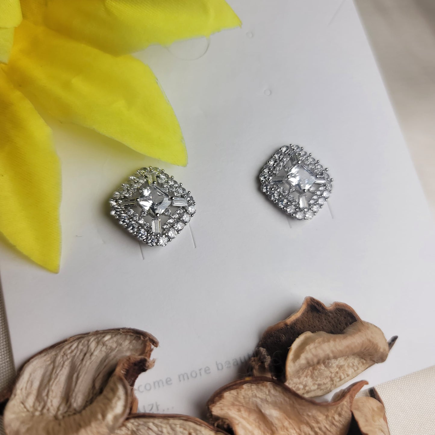 Square Halo Stud Earrings - Silver